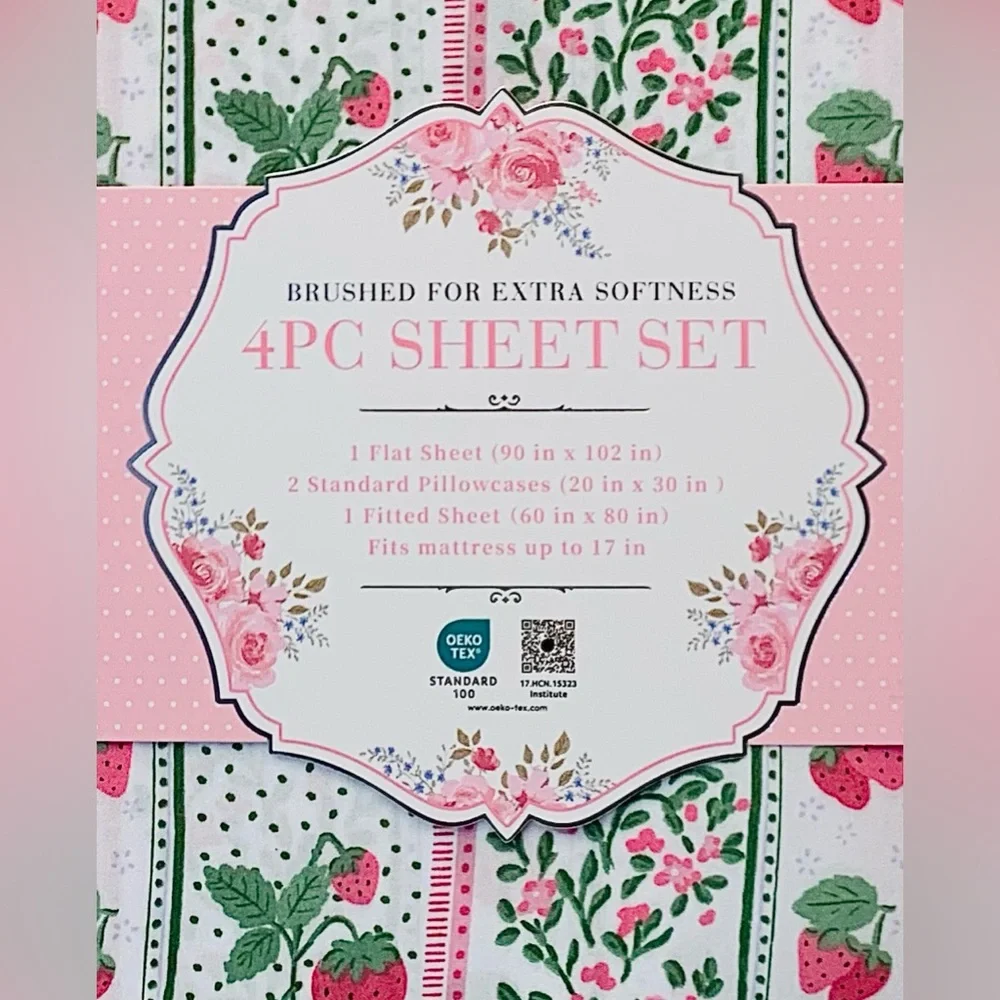 Rosalie’s Garden Strawberry Vine Floral Spring Sheet Set - Queen - Picture 4 of 5